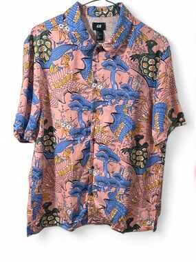 NWT Men’s Retro Asian-Inspired Button-Down Shirt Size Large